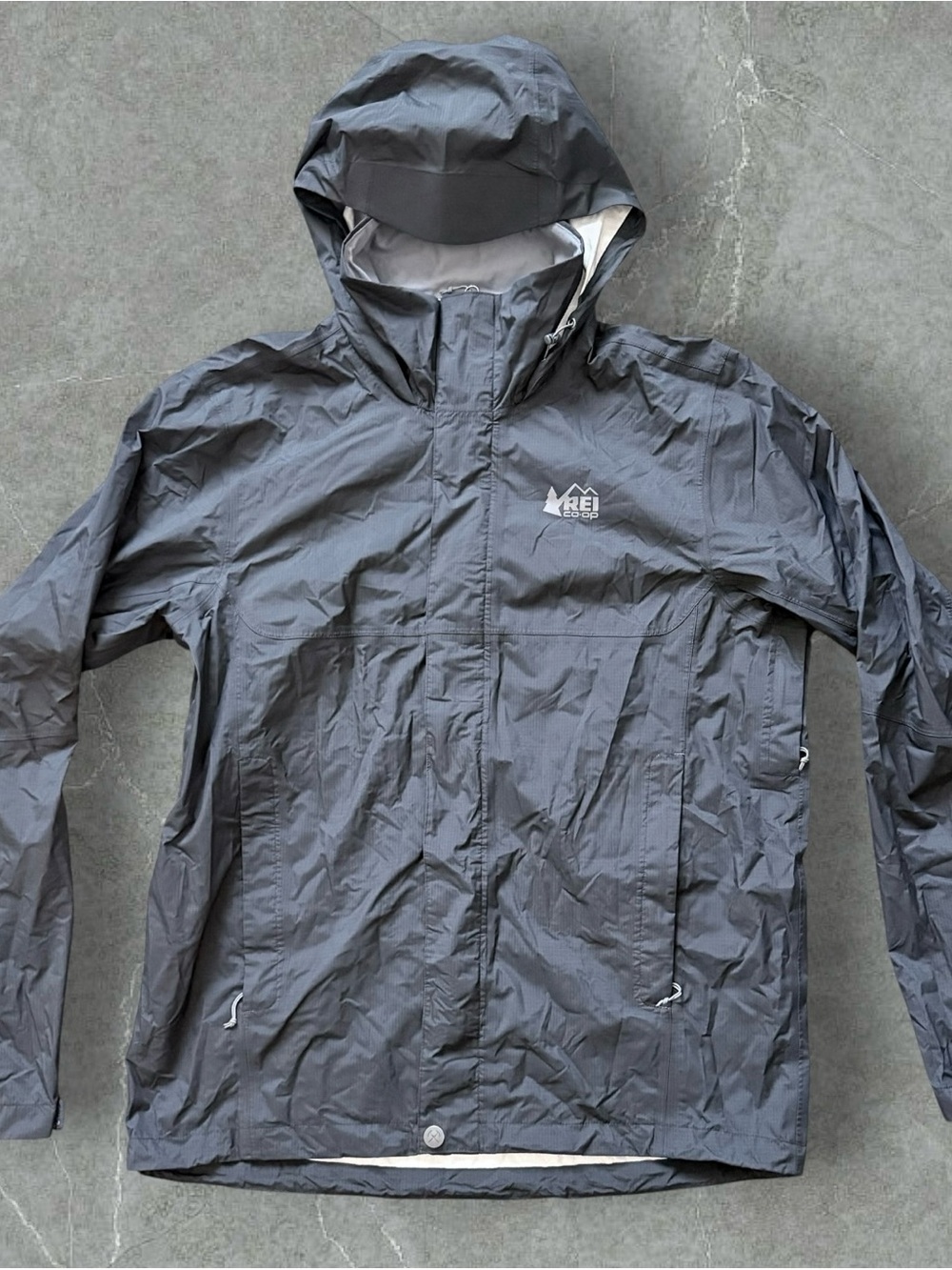 REI Co-op Mens Peak 2.5L Black Waterproof Rain Jacket Hooded Shell Pit Medium